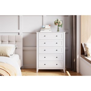 Wood Dresser for Bedroom, Chest of Drawers with 5 Drawer & Metal Handle, Closet Store Organizer for Living Room, Hallway, Modern Minimalist - 1 of 4