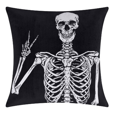 18"x18" Peace Skeleton Velvet Square Throw Pillow Black - Edie@Home