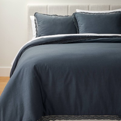 King Lace Border Cotton Slub Comforter & Sham Set Slate Blue - Threshold™ designed with Studio McGee
