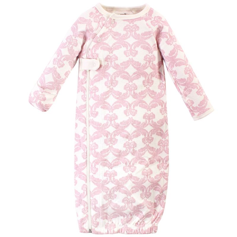 Touched by Nature Baby Girl Organic Cotton Zipper Long-Sleeve Gowns 3pk, Bird Side Zipper, 3 of 6