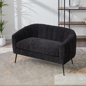 KWPZQEB 50.2" Loveseat, Chenille Upholstered Sofa with Channel Tufted Back, Modern Glam Small Settee with Metal Legs for Bedroom, Living Room - 1 of 4