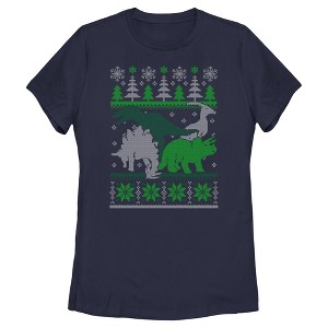 Women's Lost Gods Dinosaur Ugly Christmas Sweater T-Shirt - 1 of 4