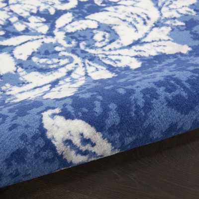 Ivory and Navy Floral Damask 8' x 10' Synthetic Area Rug