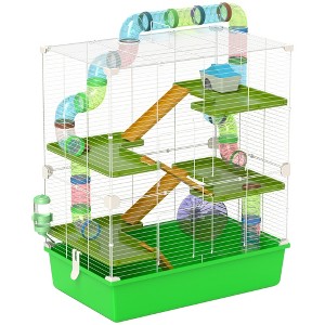 PawHut Extra Large 23" Hamster Cage with Tubes Tunnels Portable Carry Handles, Rat House and Habitats 5-Tier with Wheel Water Bottle Food Dish - 1 of 4