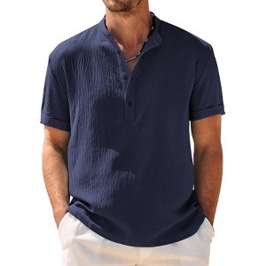 COOFANDY Men's Casual Henley Band Collar Short Sleeve Summer Beach Hippie Shirt - 1 of 4