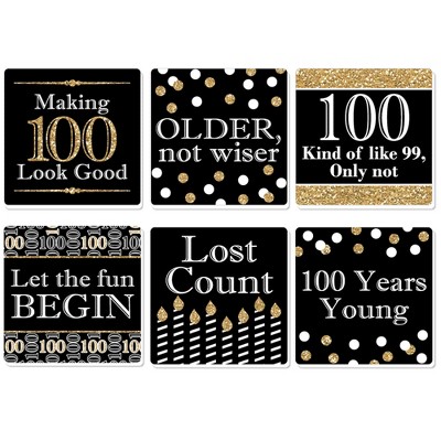 Big Dot of Happiness Adult 100th Birthday - Gold - Funny Birthday Party Decorations - Drink Coasters - Set of 6