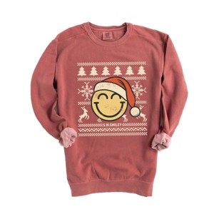 S.W.Smiley Ugly Christmas Sweater Distressed - Women's Garment Dyed Graphic Sweatshirt - 1 of 4