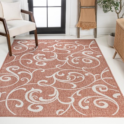 Salmon and Cream Reversible Synthetic Scroll Area Rug 5x8