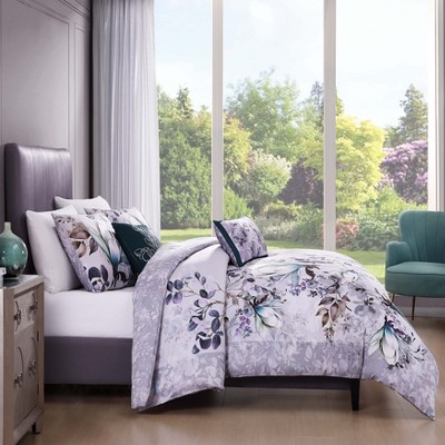 King Gray Floral Cotton Reversible Comforter Set