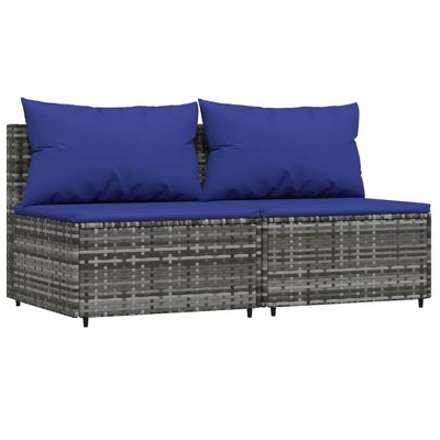 vidaXL Patio Middle Sofas Set with Cushions - 2 pcs in Gray Poly Rattan, Weather-Resistant, Sturdy Steel Frame