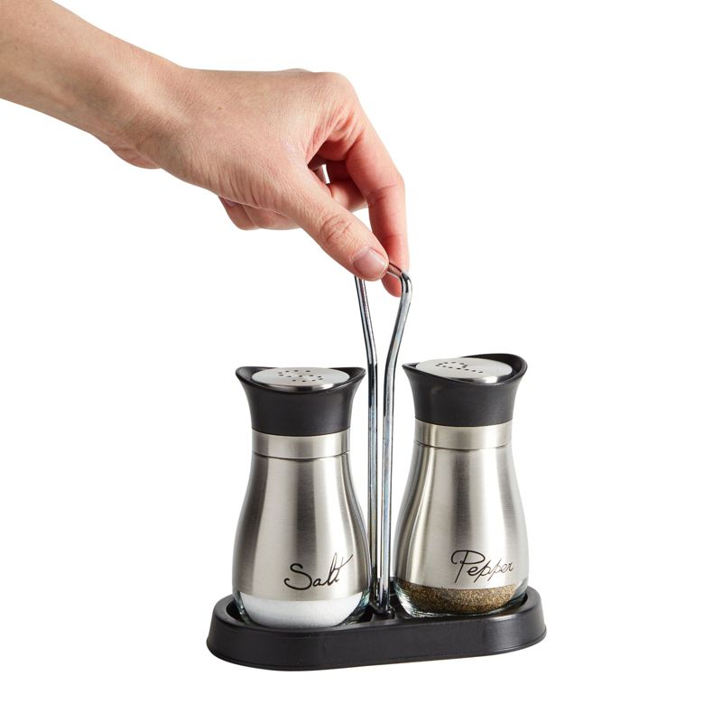 Juvale 2 Pack Salt and Pepper Shakers Refillable Dispenser with Stand, Stainless Steel with Glass Bottom, Silver, 4 Oz, 6 of 11