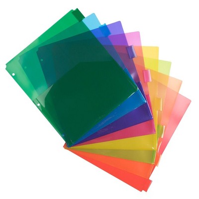 JAM PAPER Plastic Index 8-Tab Dividers w/ Double Pockets - 9 3/4 x 11 1/2 - Assorted Multi-Color - 6 Packs of 8 Tabs/Set