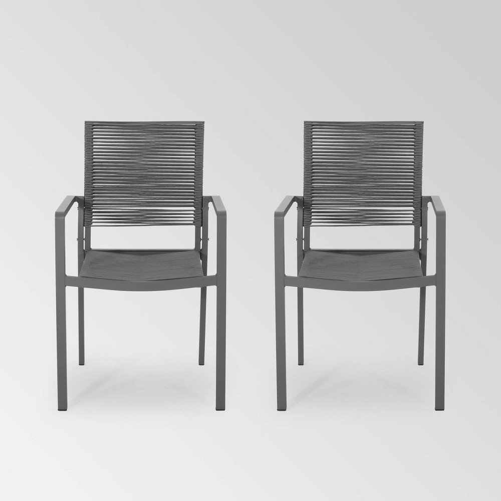 Photos - Garden Furniture Cape Coral 2pk Aluminum Dining Chair with Rope Seat - Gray/Dark Gray - Chr