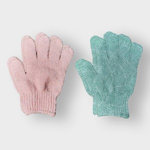 Spa Essentials 2 Pack Exfoliating Bath Gloves - Gentle Dead Skin Removal, Deep Cleaning & Exfoliating Body Scrub Gloves for Shower (Unscented) - 1 of 4