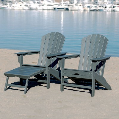 Hampton 2pk Outdoor Patio Adirondack Chair with Hideaway Ottoman - Gray - LuXeo