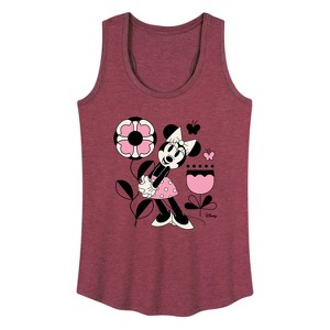 Women's - Disney - Minnie Mouse with Flowers & Butterflies Graphic Racerback Tank - 1 of 4