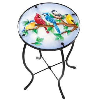 Collections Etc Colorful Songbirds Glass Indoor/Outdoor Accent Table 10.25 X 10.25 X 15