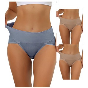 Allegra K Women's Hi-Cut Ribbed High Waist Tummy Control Available in Plus Size Briefs Multicolored - 1 of 4