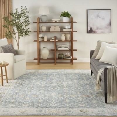 Astra Teal Beige Floral Synthetic Washable Rectangular Area Rug 6'7" x 9'