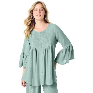 Roaman's Women's Plus Size Taylor Acid Wash Big Shirt - 1 of 4