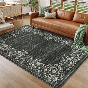 Modern Machine Washable Area Rugs Floral Printed Floor Carpet Non Slip Backing Stain Resistant Indoor Soft Mat - 1 of 4