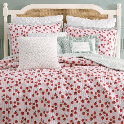 Twin Reversible Red Cotton Tomato Pattern Quilt Set