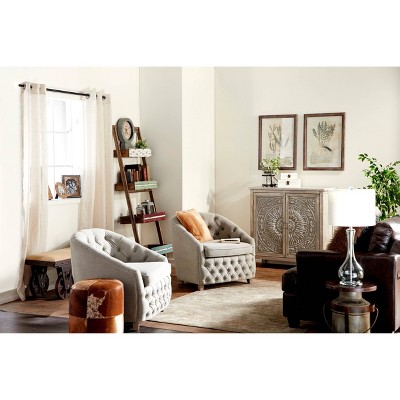 Handmade Patchwork Leather Cylinder Ottoman in Brown - 16" x 16" x 16"