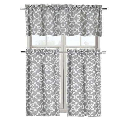 GoodGram Grey Shabby Premium Cotton Blend 3 Piece Kitchen Curtain Tier & Valance Set - 58 in. W x 84 in. L