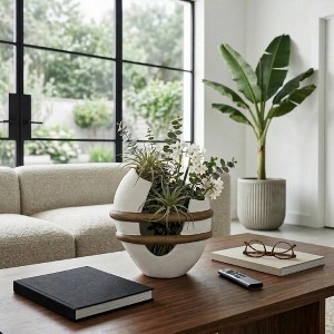 Textured Sculptural Pottery Tall Flower Table Vase for Home Decor