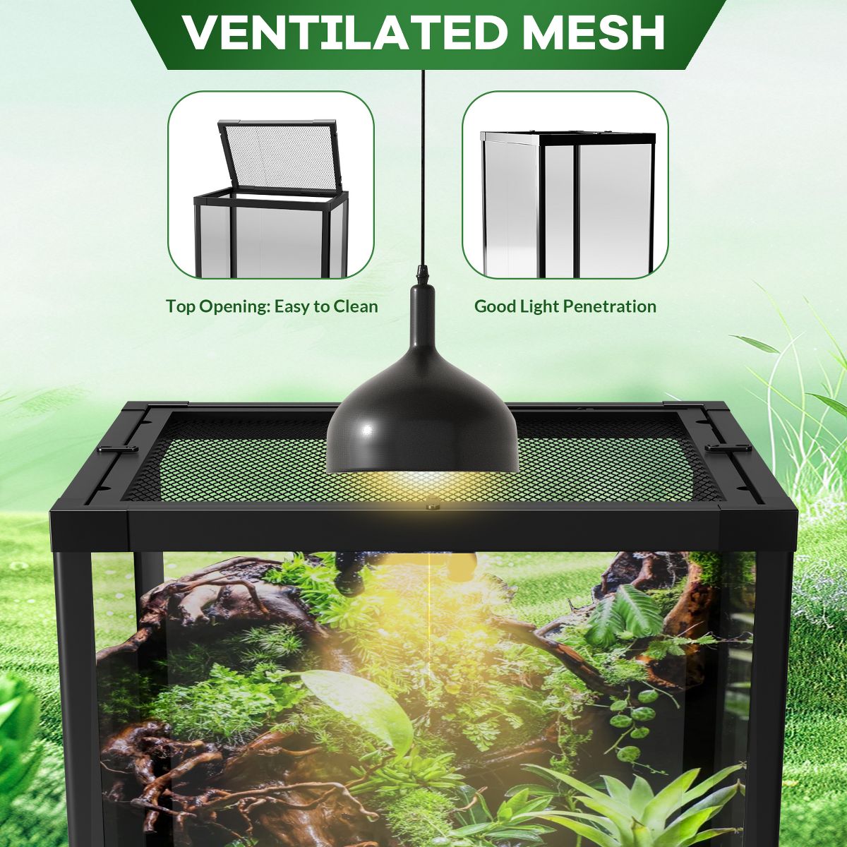 Tall Glass Reptile Terrarium with Mesh Vent Top Double Hinged Lockable Doors Waterproof Anti Escape Base for Lizard Snake Bearded Dragon - thumbnail 6