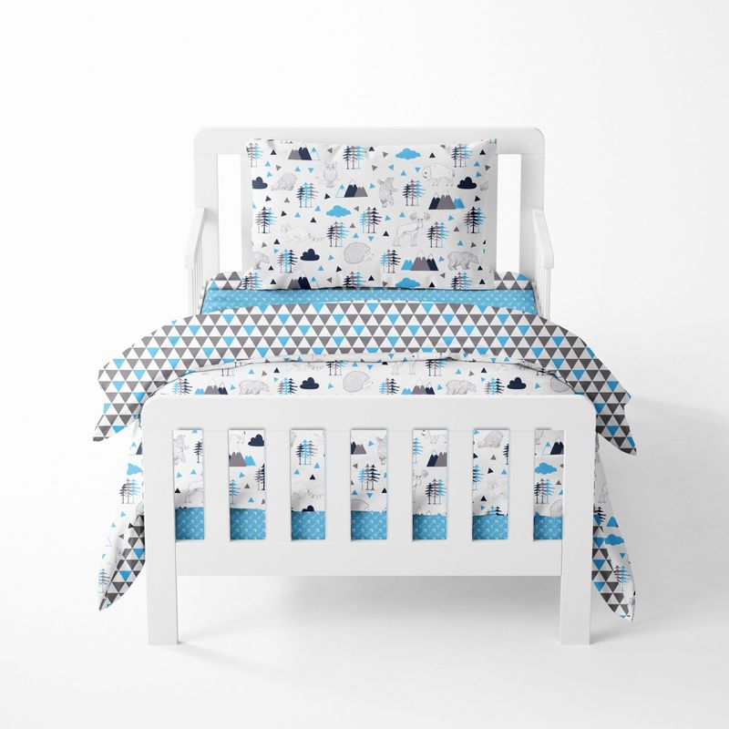 Bacati - Woodlands Aqua/Navy/Gray 4 pc Toddler Bedding Set, 1 of 11