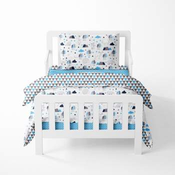 Bacati - Woodlands Aqua/Navy/Gray 4 pc Toddler Bedding Set
