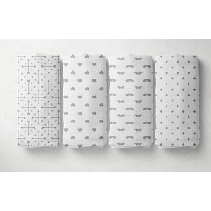 Bacati - LOVE Muslin Swaddling Blankets set of 4, Gray/White - 1 of 4