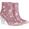 Perphy Women's Sparkly Glitter Upper Side Zipper Clear Block Heel Ankle Booties - 3 of 4