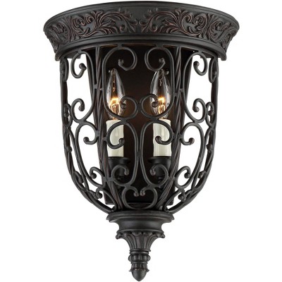 Franklin Iron Works Rustic Wall Light Sconce Rubbed Bronze Hardwired 14 1/4" High Fixture Scrollwork for Bedroom Bathroom Hallway