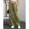 Coolmee Woman Palazzo Pants Wide Leg Linen Drawstring High Waisted Flowy Casual Baggy Trousers Pants 2XL Army Green - 4 of 4