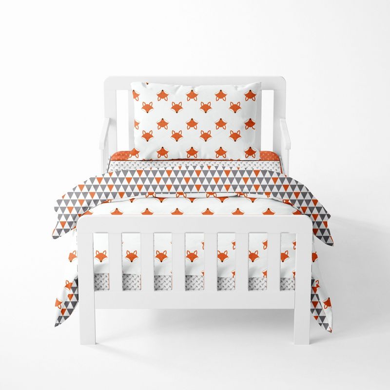 Bacati - Playful Fox Orange Gray 4 pc Toddler Bedding Set, 1 of 9