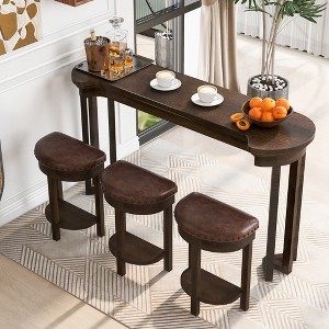 Hrinhom 4-Piece Bar Counter Dining Table Set,3 PU Chairs + Solid Wood Bar Counter - 1 of 4
