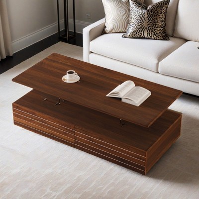 Modern Rectangular LED Lights Coffee Table with 2 drawers in 47.2"  - Leovsnove