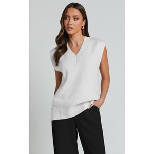 Coolmee Women Sweater Vest Sleeveless V Neck Oversized Pullover Fashion Knitted Tops Outfits - 1 of 2