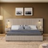 Queen Size Upholstered Platform Bed with Chenille Pleated Headboard, Integrated Bedside Tables & Adjustable Lamps-- Frevyn - 2 of 4