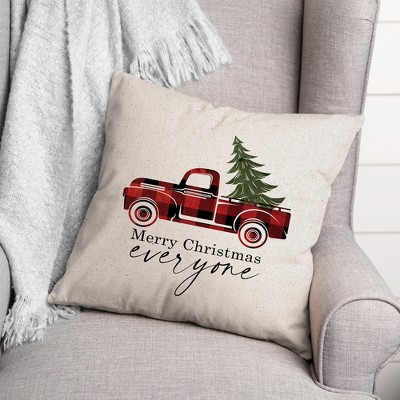 Merry Christmas Red Truck 18" Square Indoor/Outdoor Pillow