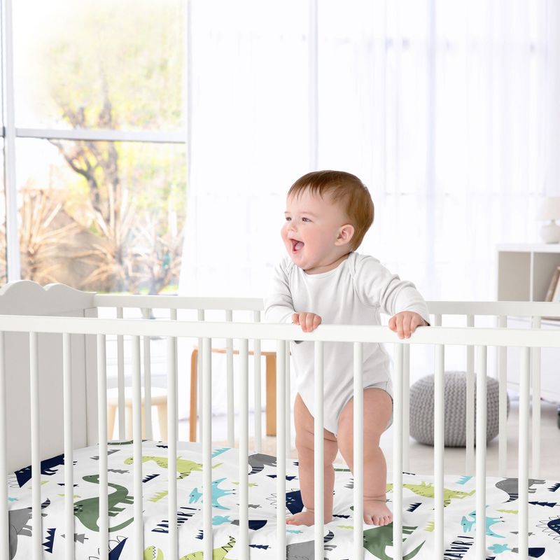 Sweet Jojo Designs Boy Baby Fitted Crib Sheet Mod Dinosaur Blue and Green, 2 of 7