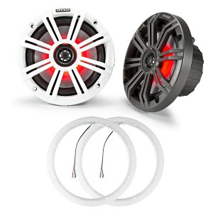 Kicker 45KM654L LED 6.5 Marine Coax with Charcoal and White Grills with a Pair of 47KLSR65 6.5 Led Lighted Speaker Ring - 1 of 4
