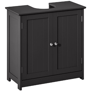 kleankin Vanity Base Cabinet, Under-Sink Bathroom Cabinet Storage with U-Shape Cut-Out and Adjustable Shelf, Black - 1 of 4