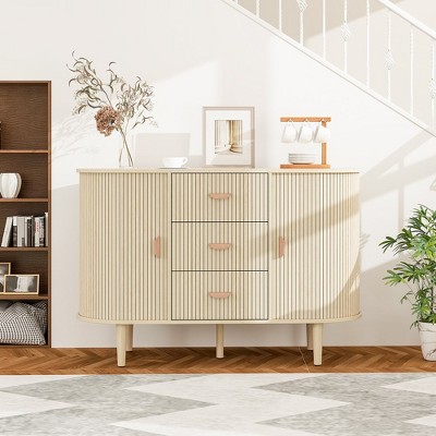 Sideboard Buffet Storage Cabinet , Accent Cabinet with Smoothly Sliding Tambour Doors