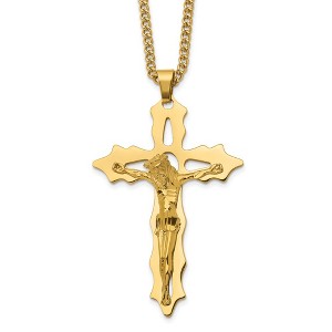 Chisel Stainless Steel Yellow IP-plated Cutout Crucifix Pendant on a 24" Curb Chain Necklace - 1 of 4