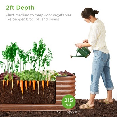 Wood Grain 8x2x2ft Oval Metal Raised Garden Bed Planter