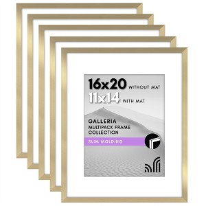 Americanflat 16x20 Picture Frame with Polished Plexiglass, Set of 5, Use as 11x14 Frame with Mat or 16x20 Frame Without Mat, Galleria Collection, Gold - 1 of 1