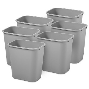 Rubbermaid Resin Wastebasket, Plastic Under Desk Trash Can, 7 Gal, Gray, 6 Pack - 1 of 3